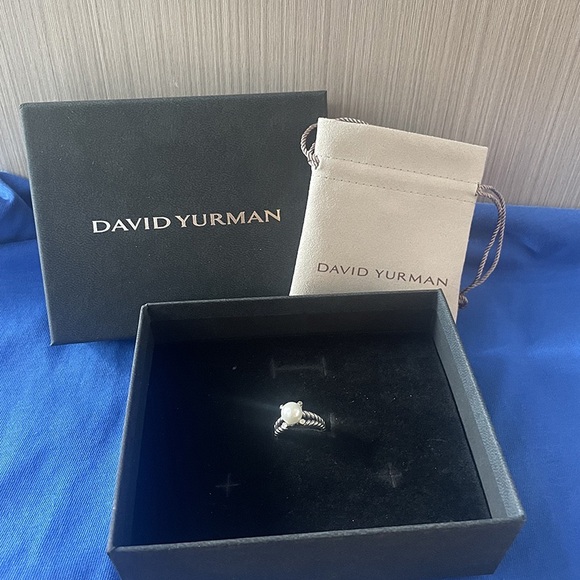 David Yurman Sterling Silver Diamond Pearl Ring Cable Collectibles - Picture 8 of 8